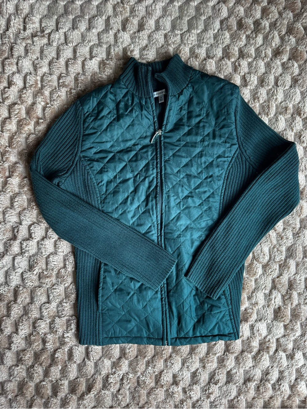 Croft & Borrow Quilted Knit Zip-Front Women's Sweater Jacket - Teal